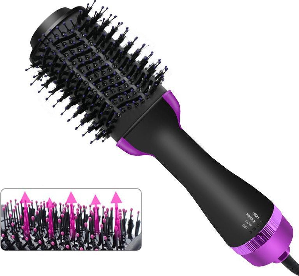 Tronix Care – SM-5250 3-in-1 Föhnborstel – Warmeluchtborstel – Ronde Haardroger – Airstyler – Zwart/Paars