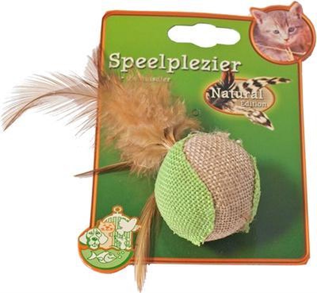 Kattenspeelgoed op kaart Natural jute bal met veren