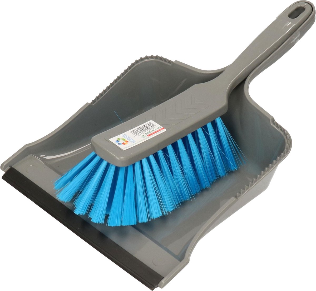 Kunststof stoffer en blik grijs/blauw met zachte borstel - Schoonmaakartikelen