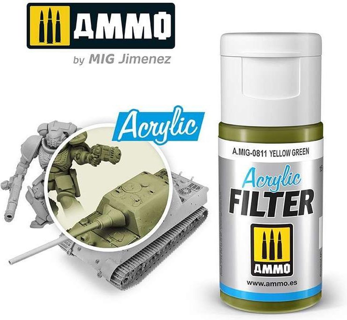 AMMO MIG 0811 Acrylic Filter Yellow Green - 15ml Effecten potje