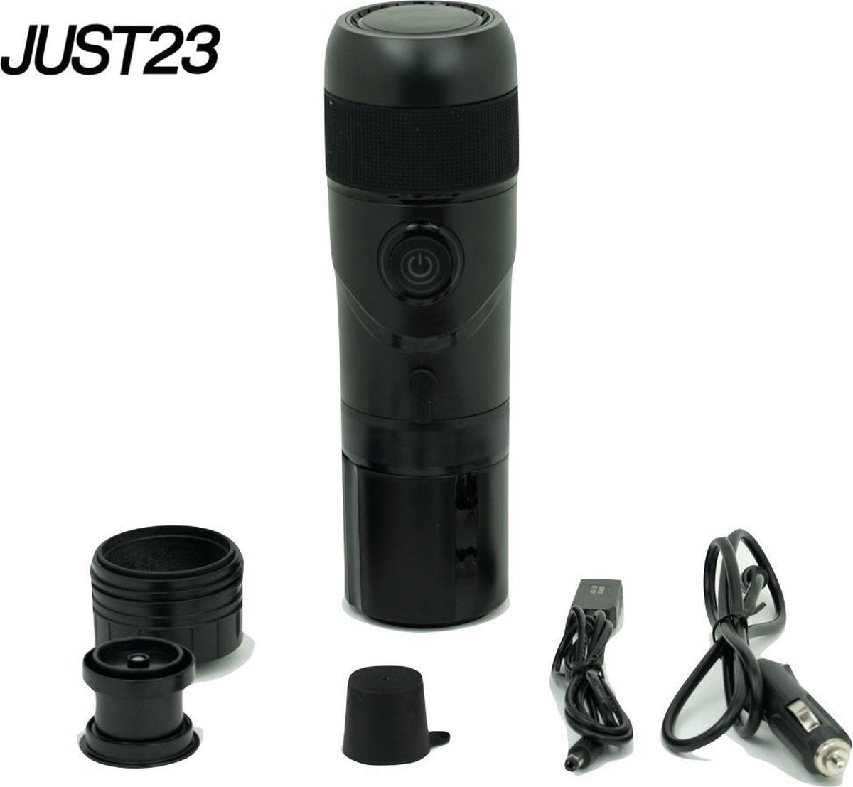 JUST23 Portable koffiezetapparaat voor in de auto - Koffiezetapparaat met Thermoskan - Travel mug - filterkoffie - bonen en koffiecapsules -  Zwart