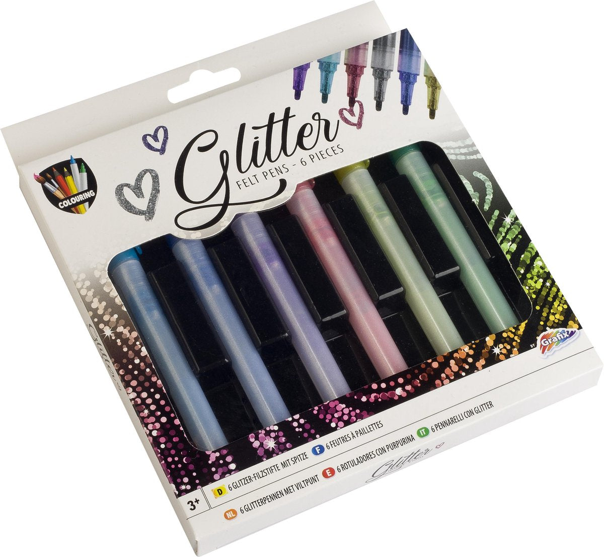 6 Glitterpennen met viltpunt | Schudden voor gebruik | Grafix