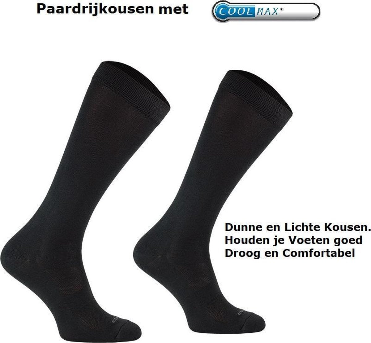 Comodo Paardrijsokken - Dunne en Lichte Comfortabele Kniekousen met Coolmax - Zwart 39/42