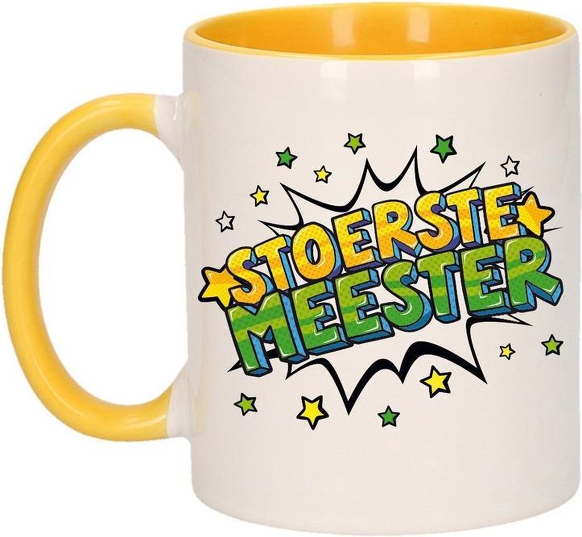 Stoerste meester cadeau mok / beker wit en geel 300 ml