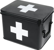 Medicine storage box metal black w. white cross M