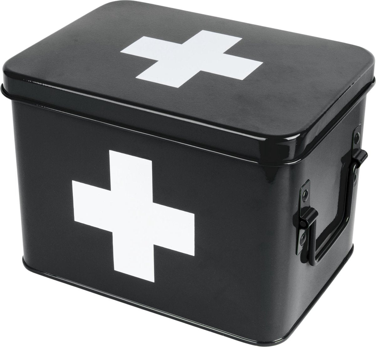 Medicine storage box metal black w. white cross M