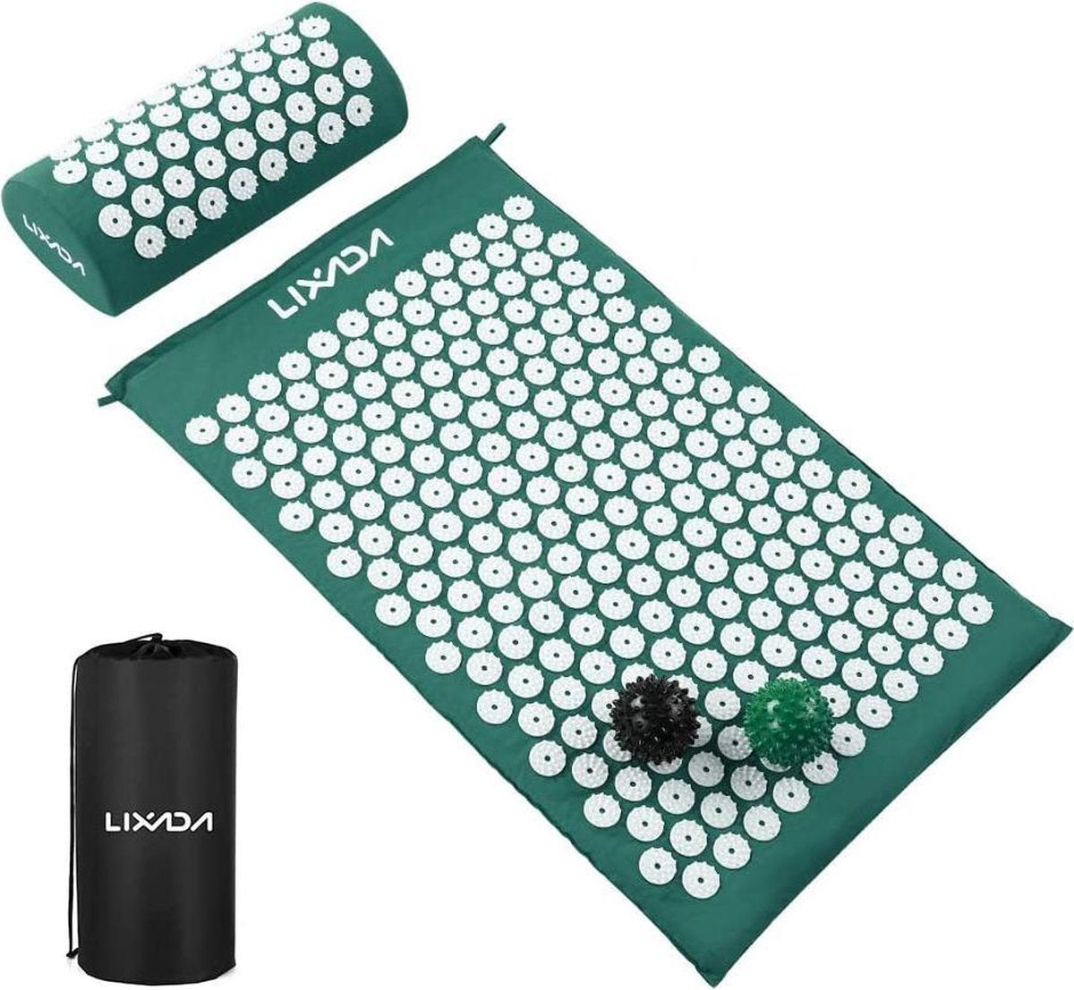 Lixada acupressuur-set acupressuurmat met hoofdkussen en 2 stuks massageballen