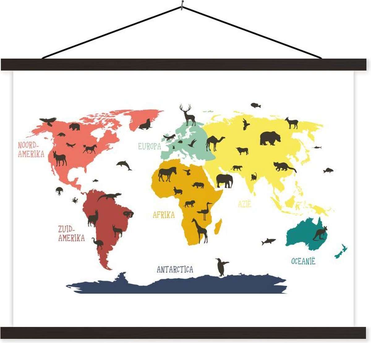 Wereldkaart kinderen - Dieren - Kleuren - 150x113 cm - Schoolplaat