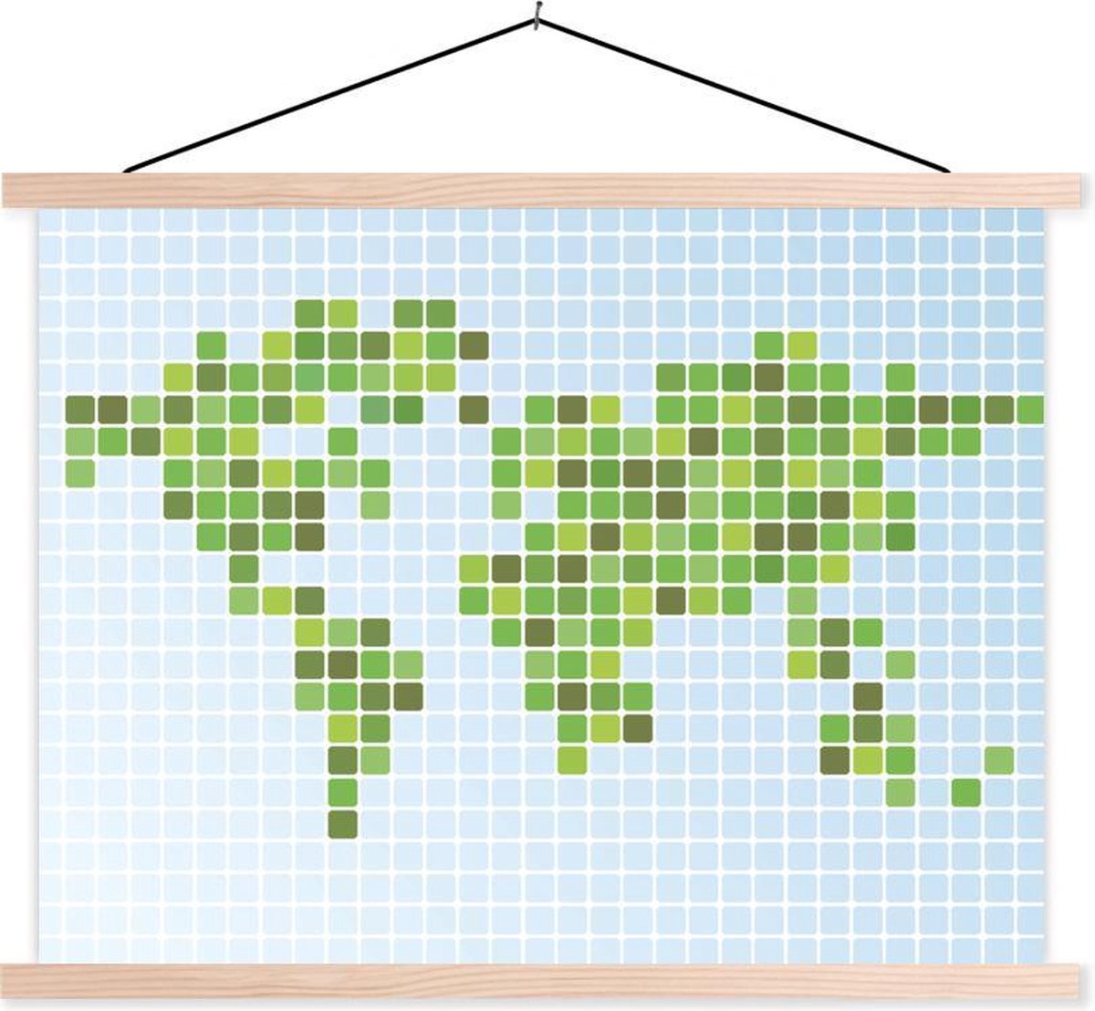 Moderne wereldkaart met vakjes textielposter latten blank