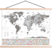 Schoolplaat - Wereldkaart - Vlag - Zwart - Wit - 40x30 cm - Blanke latten