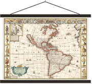 Schoolplaat - Wereldkaart - Amerika - Vintage - 150x113 cm - Zwarte latten