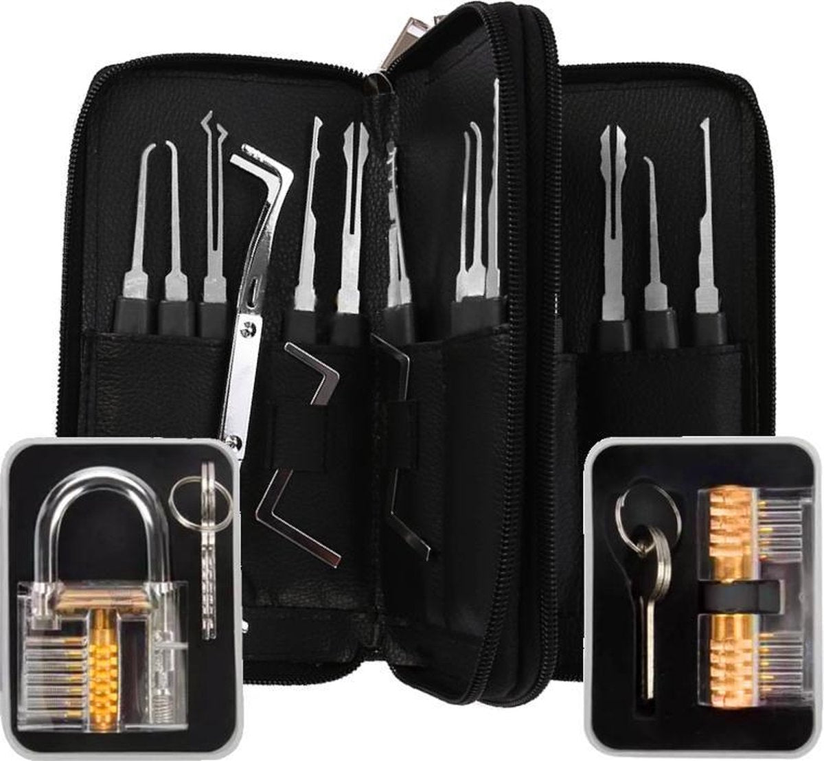 34 delige lockpick set voor beginners en gevorderden met 2x oefenslot een opberghoes en opberg doosjes