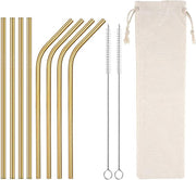 Herbruikbare metalen rietjes - RVS - Set van 8 stuks + 2 kuisborsteltjes - 4 stuks gebogen - 4 stuks recht - Herbruikbaar - Ecologisch - Goud