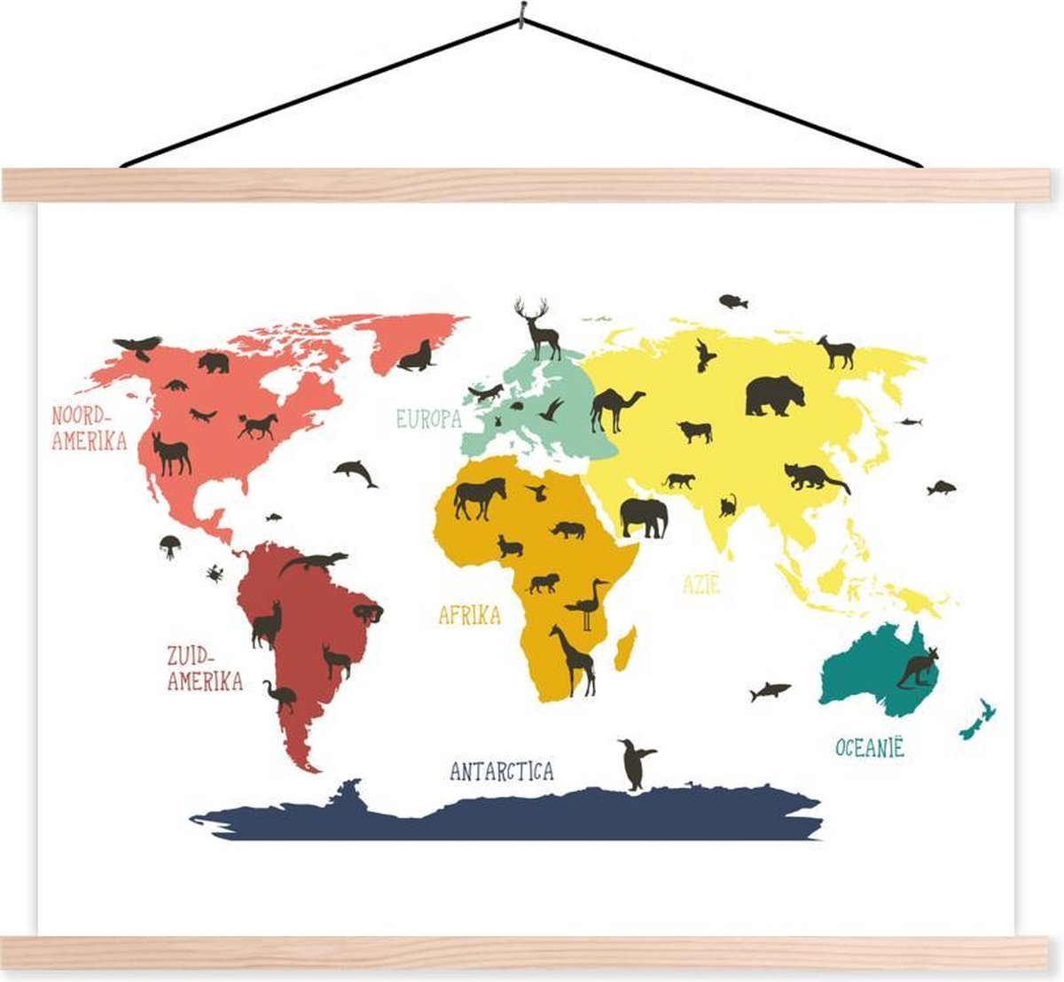 Wereldkaart kinderen - Dieren - Kleuren - 60x45 cm - Schoolplaat