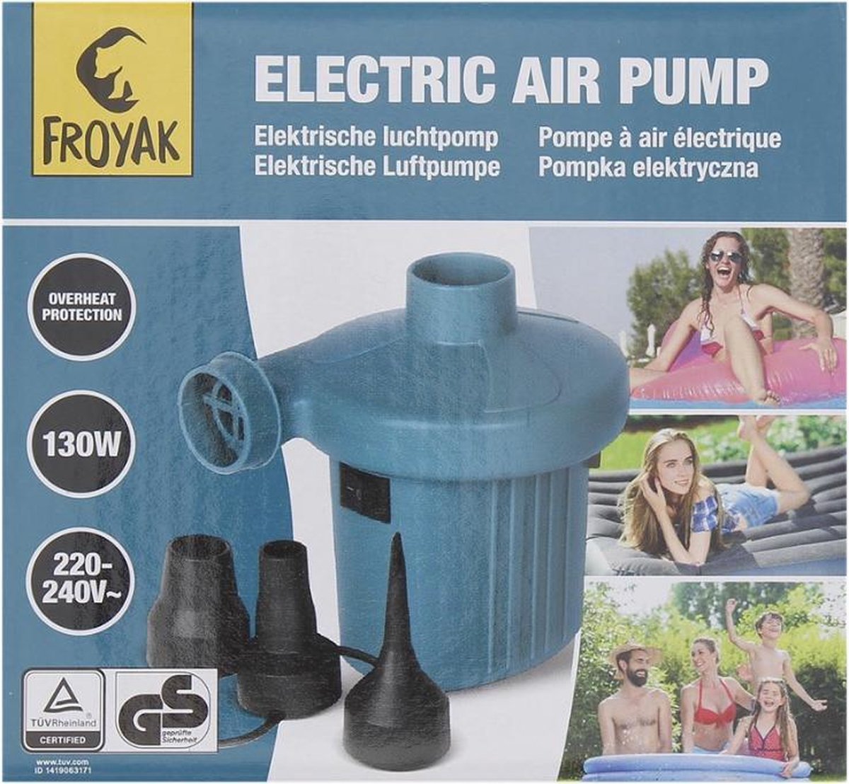 Froyak elektrische luchtpomp 130 Watt met extra doppen