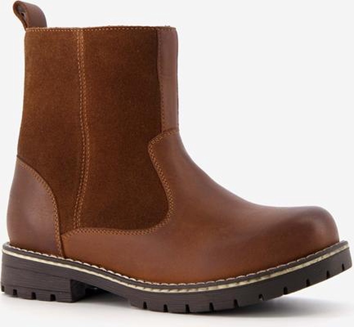 Groot leren jongens chelsea boots - Cognac - Maat 33