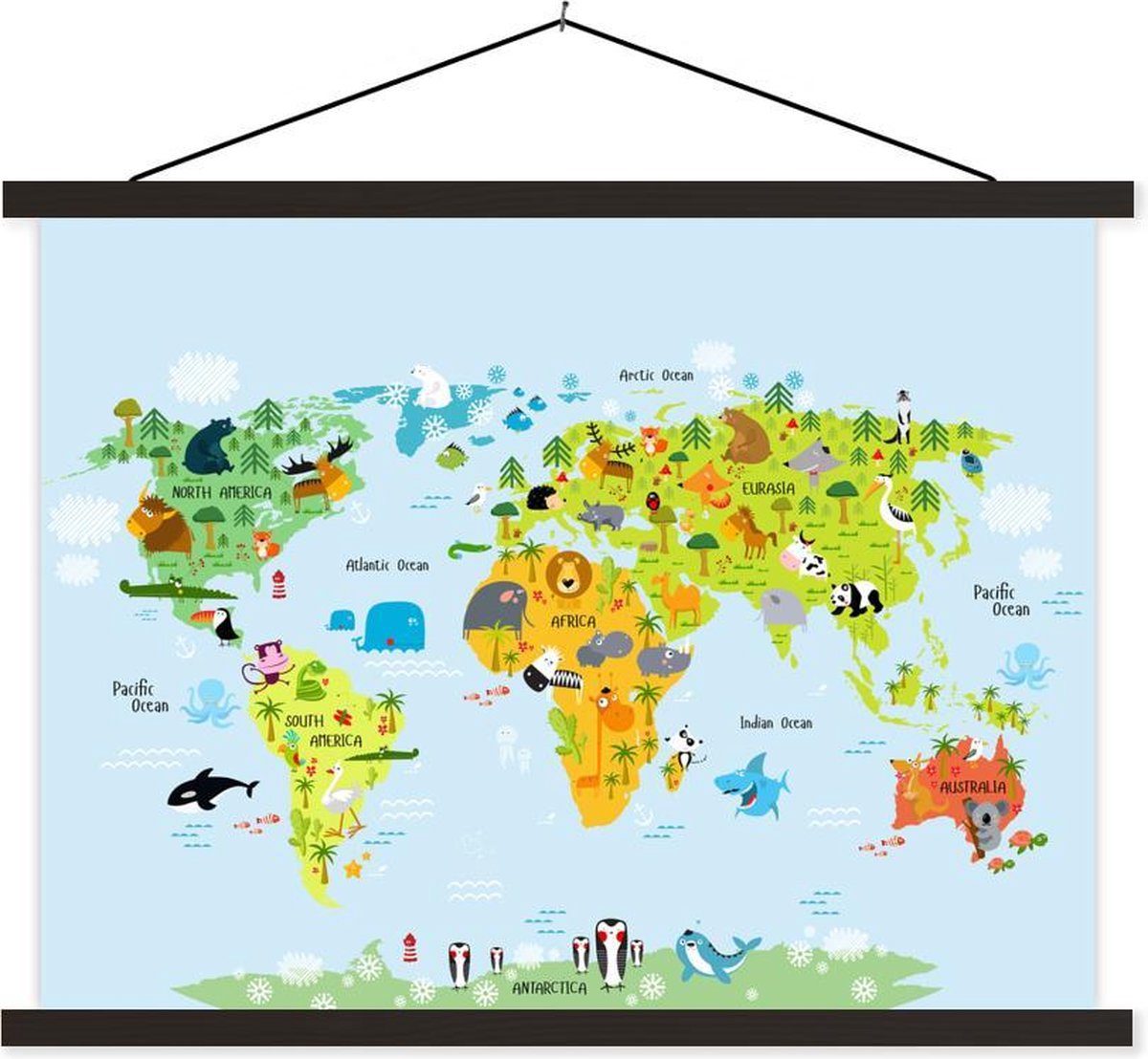 Wereldkaart kinderen - Illustraties - Kleuren - 150x113 cm - Schoolplaat