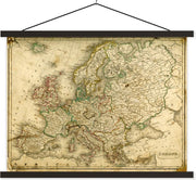 Groezelige wereldkaart van Europa textielposter latten zwart