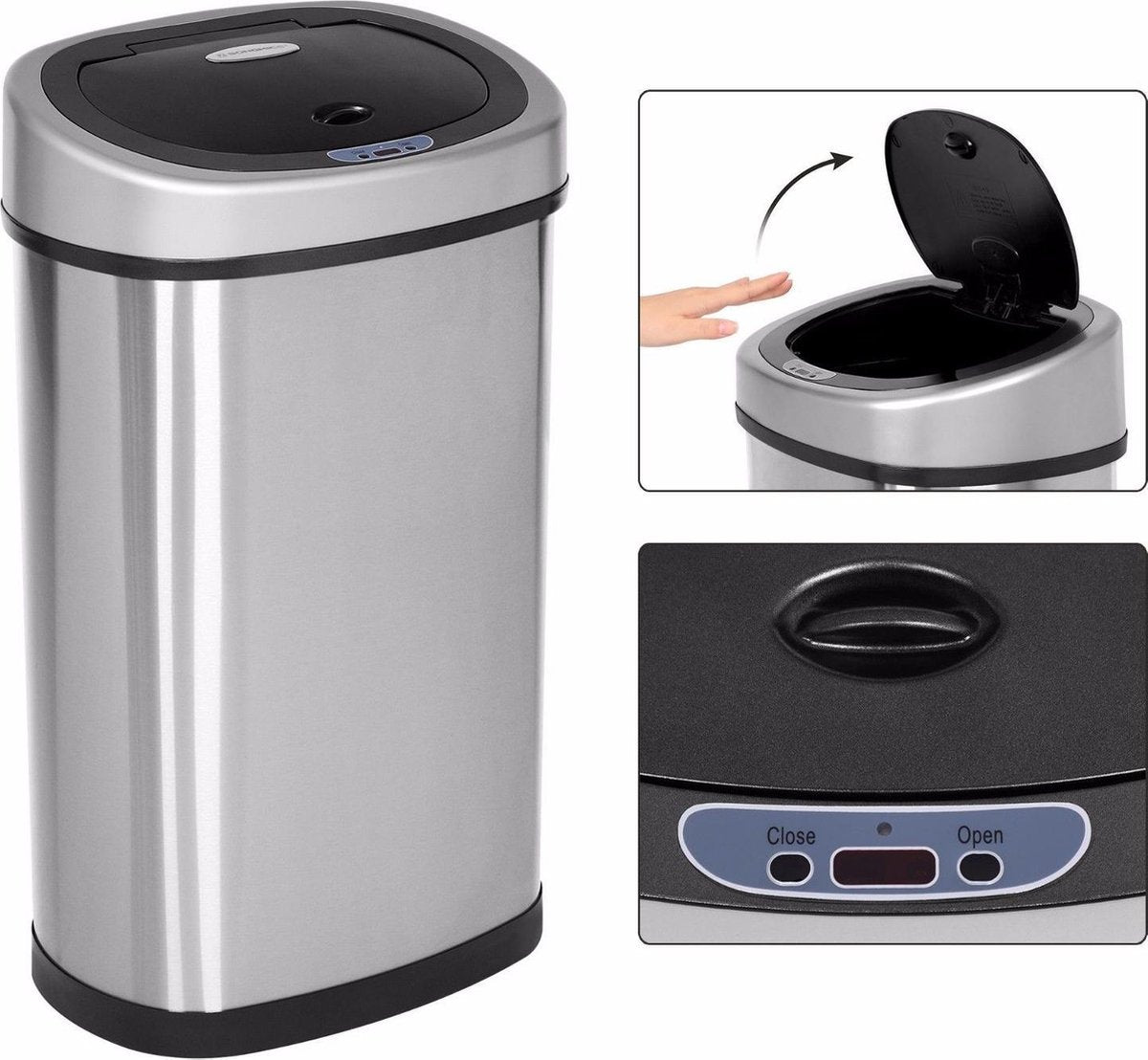Trash Can Prullenbak - RVS - Infrarood Bewegings Sensor - 50 l