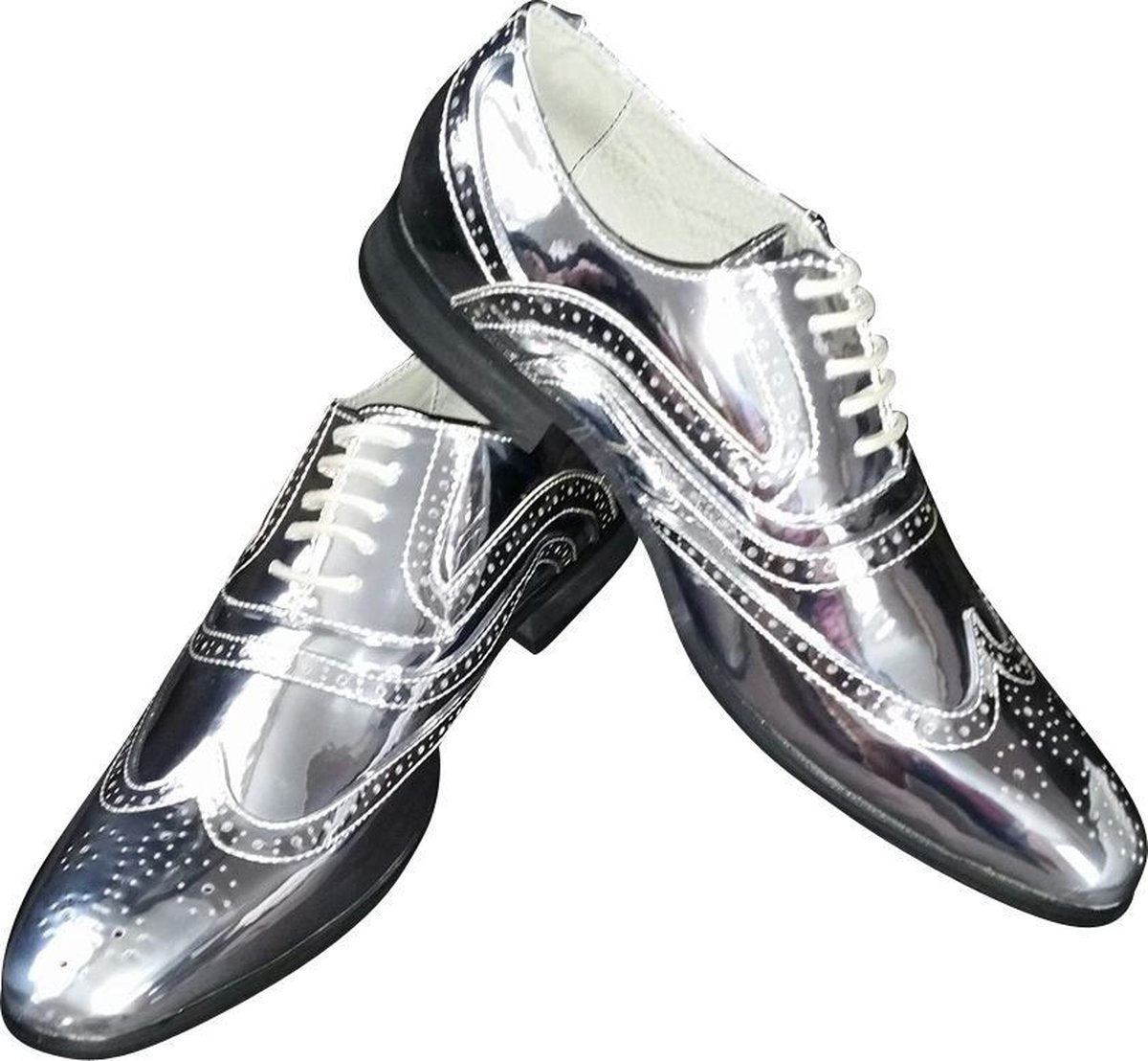 Heren - glinster schoen-  disco schoen - party shoe - shine schoe - De Toppers - feest - bruiloft - kerstmis - carnaval – glitter and glamour –zilver – 43