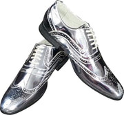 Heren - glinster schoen-  disco schoen - party shoe - shine schoe - De Toppers - feest - bruiloft - kerstmis - carnaval – glitter and glamour –zilver – 41