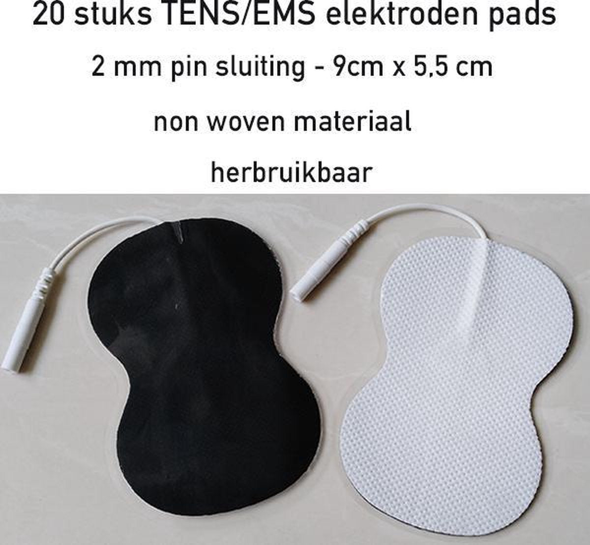 Medicu TENS/EMS Elektroden Pads - 20 stuks - voor Elektrodentherapie en tens apparaat - met 2mm Pinsluiting - Verbeterde Kleefkracht en Geleiding - Herbruikbaar - 9x5