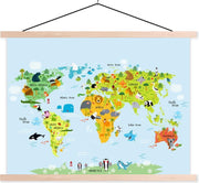 Wereldkaart kinderen - Illustraties - Kleuren - 40x30 cm - Schoolplaat