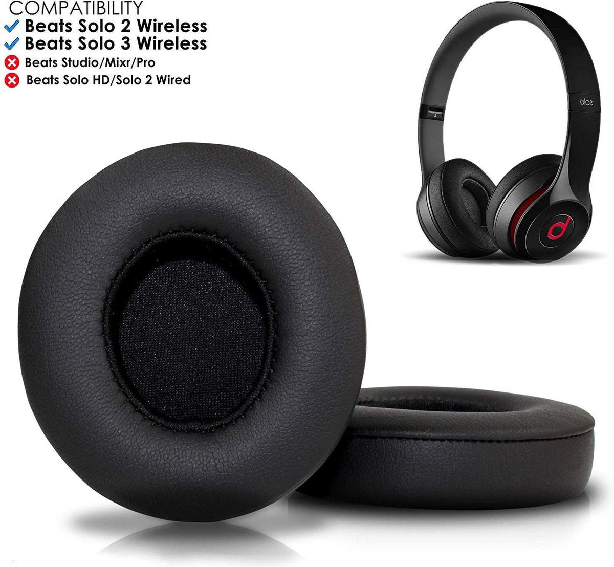 PU Lederen Oorkussens - Oorkussen set - Koptelefoon kussens - Geschikt voor de Beats By Dr. Dre Solo 2 / 3 - Zwart