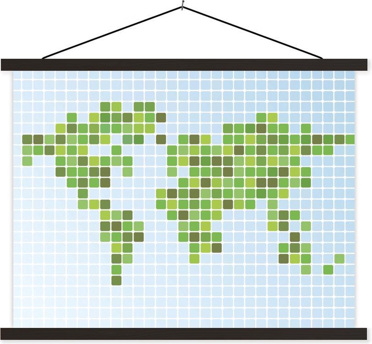 Moderne wereldkaart met vakjes textielposter latten zwart