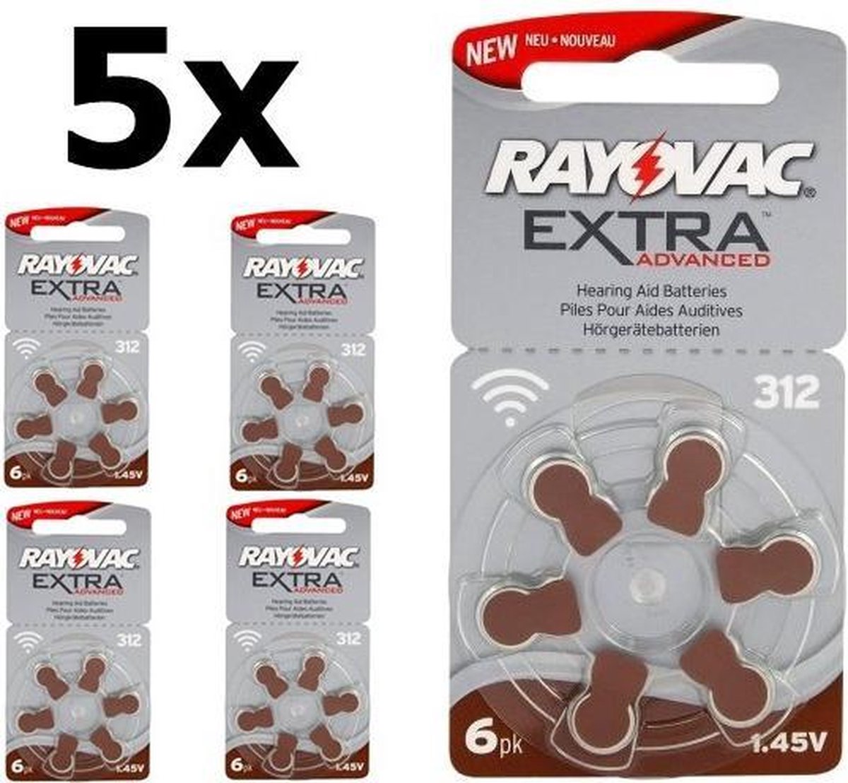 30 Stuks (5 Blister a 6st) Rayovac Extra Advanced 312 / PR312 / PR41 Gehoorapparaat batterijen