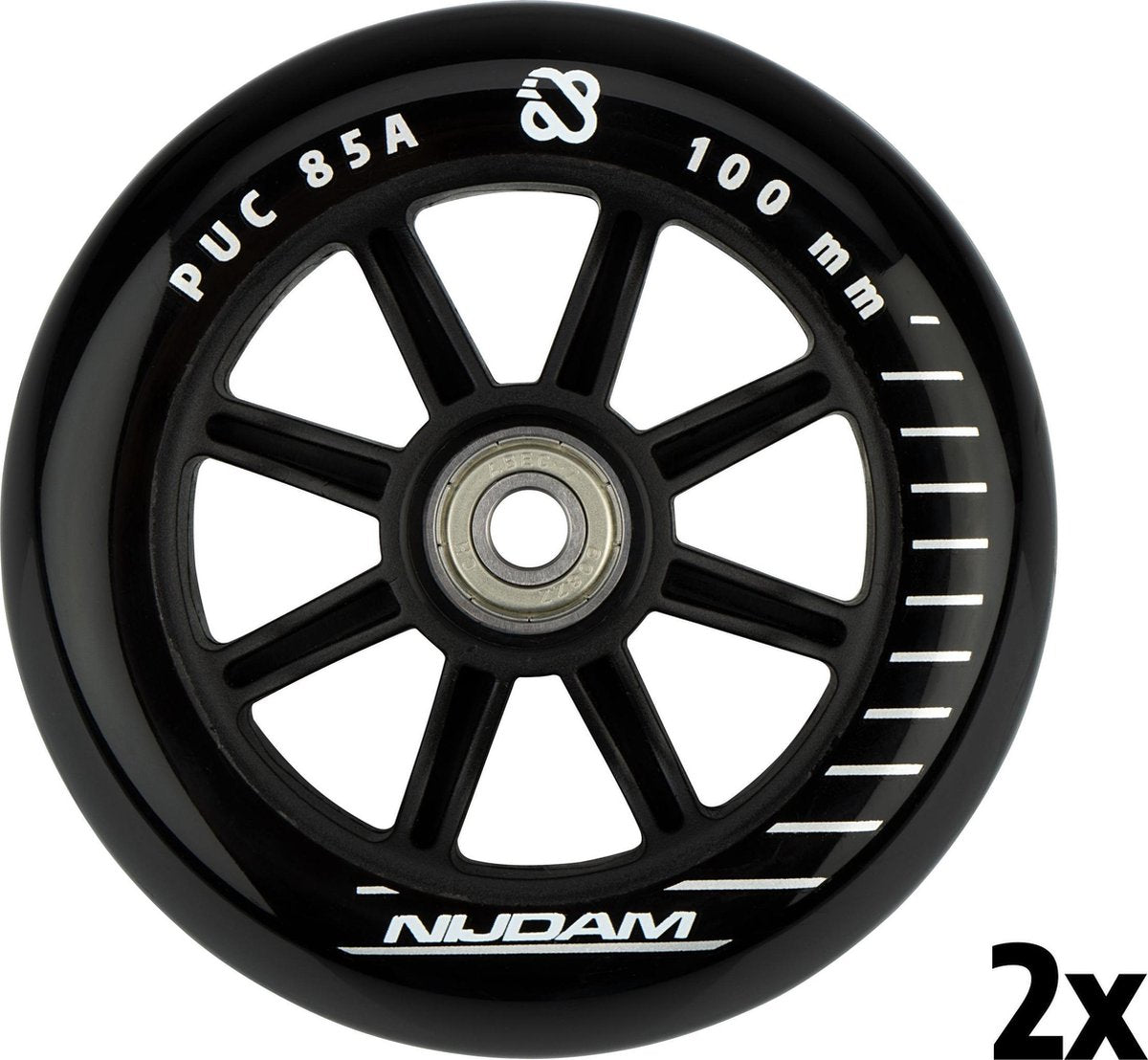 Nijdam Stuntstep wielen - 100x24 mm - 2st - Full Black - Zwart/Zilver/Wit