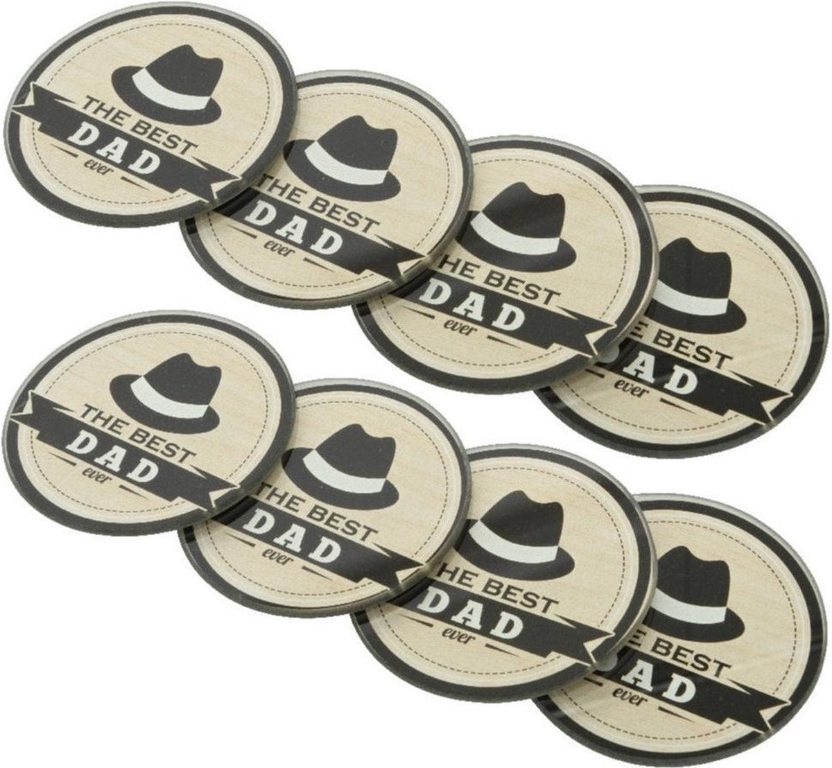 Vaderdagcadeau 8x bierviltjes/onderzetters The Best Dad Ever 9 cm - Vaderdag cadeautjes - Verjaardagscadeau papa