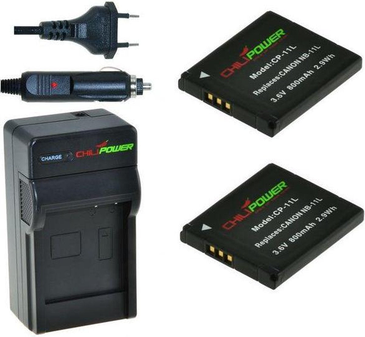 ChiliPower NB-11L Canon Kit (2 accu's + lader + 12v autosnoer)