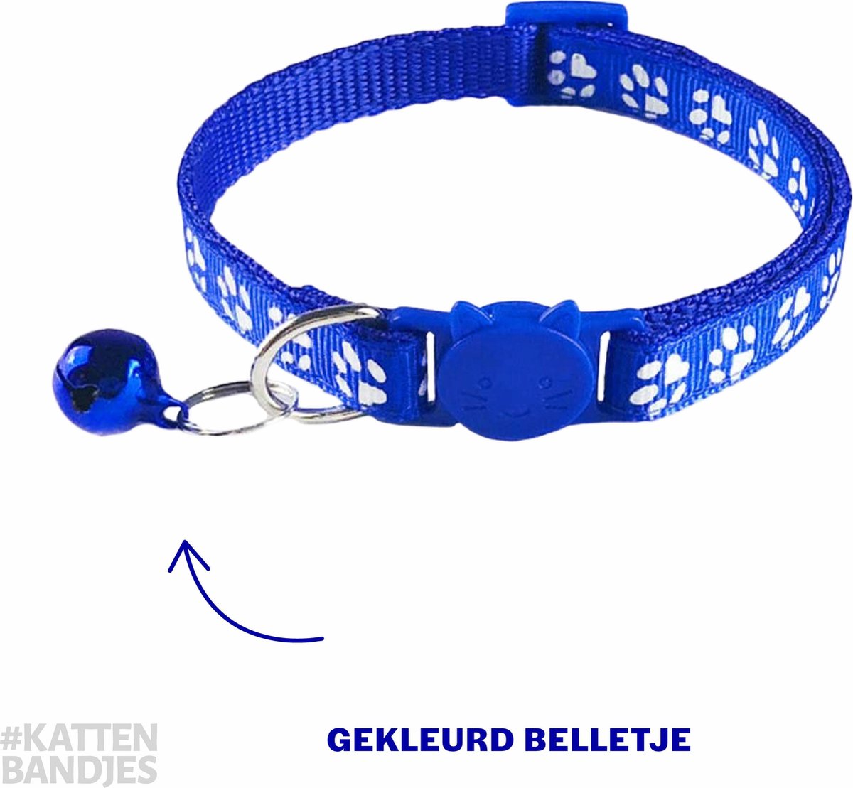 Kattenhalsband | Halsband kat | Kitten | Kattenhalsbandje met veiligheidssluiting en belletje pootjes print blauw