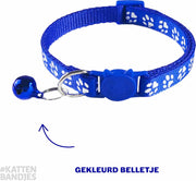 Kattenhalsband | Halsband kat | Kitten | Kattenhalsbandje met veiligheidssluiting en belletje pootjes print blauw