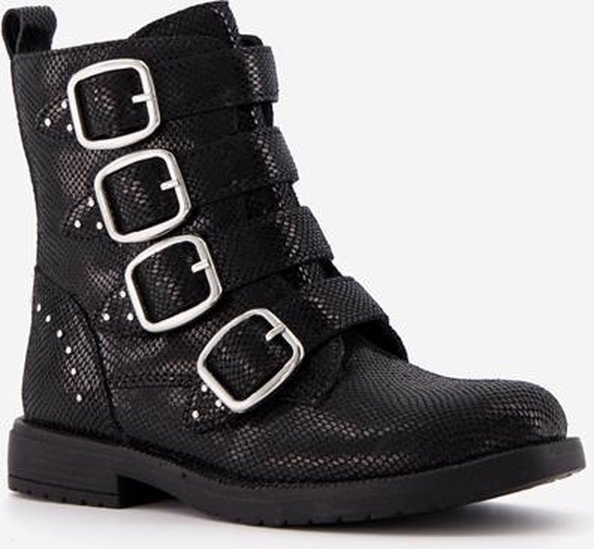 Groot leren meisjes biker boots - Zwart - Maat 27
