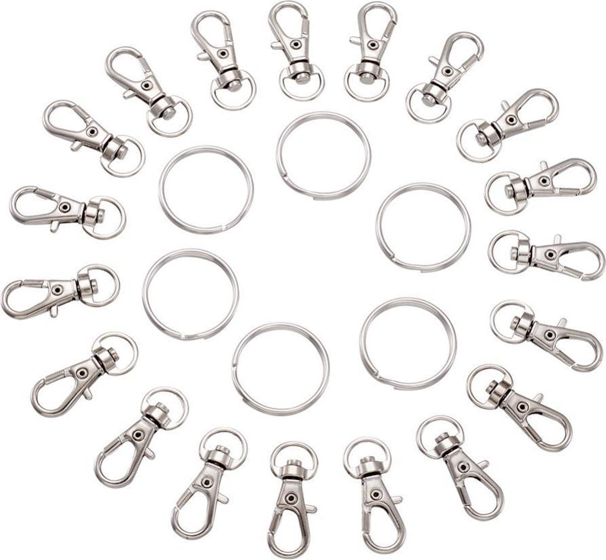 Lovv® - Set Voor Sleutelhangers -Zilverkleurige Karabijn Haak Met Sleutelring -  10 Setjes