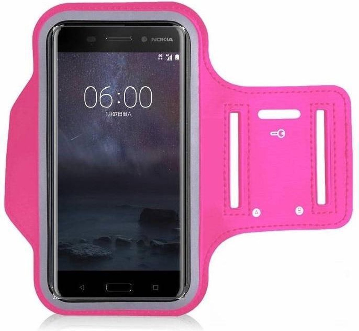 Nokia 6 - Sportarmband hoesje roze hardloopband
