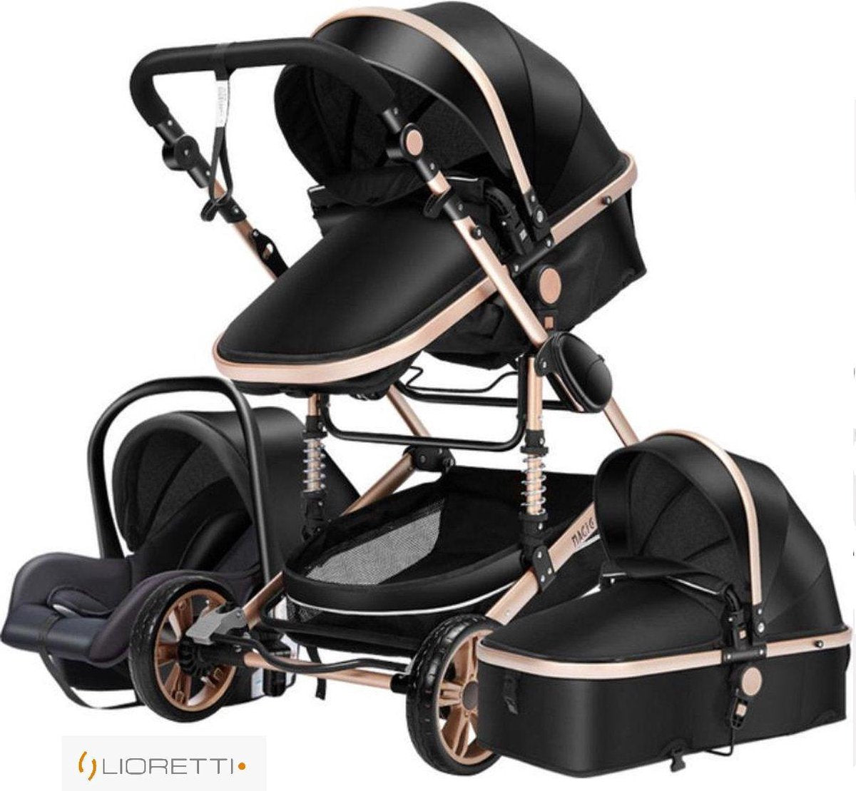 Magic® Luxe Baby Buggy 3 in 1 | Baby Wagen | Kinderwagen met stoel en wieg | Hoge Kwaliteit | Zwart