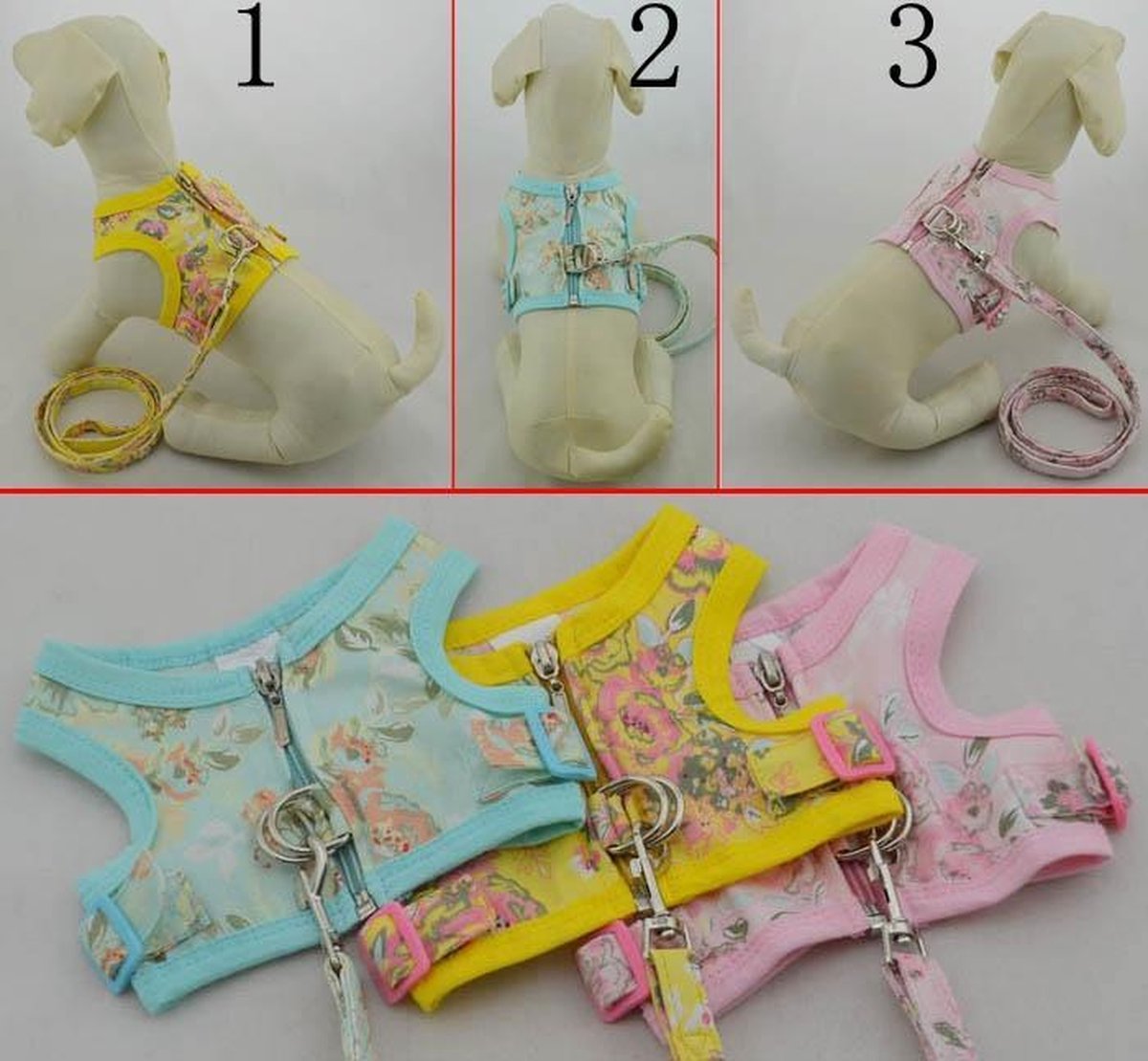 Honden riem harnas in verschillende kleuren - Licht blauw - XS (nek omvang 14 cm