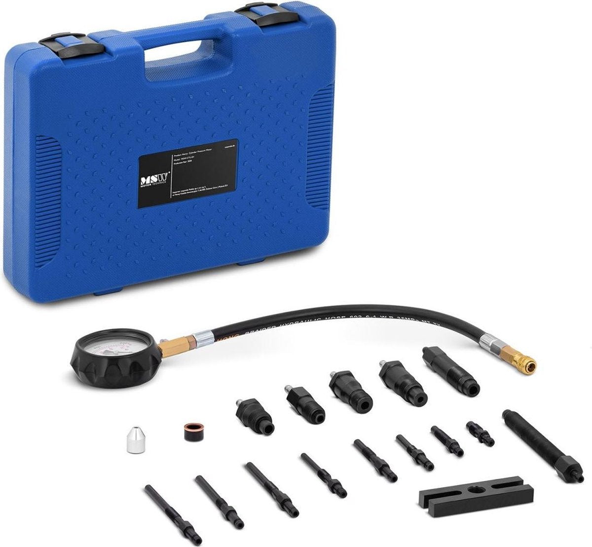 MSW Cilinder compressie tester - 0-70 bar - 80 mm manometer - 35 cm slang