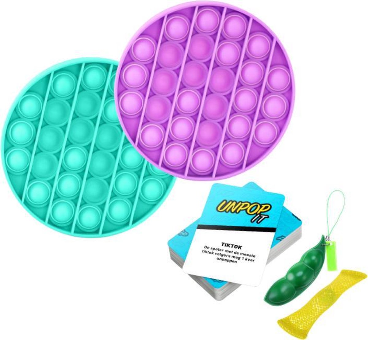 ZTWK© - Fidget toys pakket - 2+2 GRATIS - Pop it Paars & Groen + Pea popper + Mesh and marble