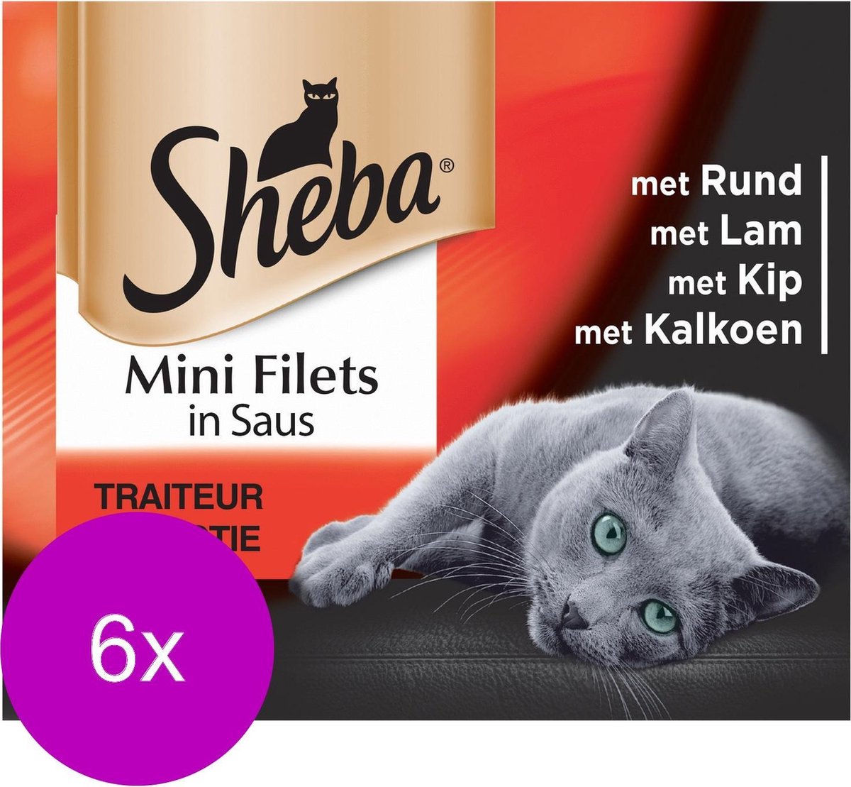 Sheba Multi-Pack Mini Filets Traiteur Pouch - Kattenvoer - 6 x Vlees 4x85 g