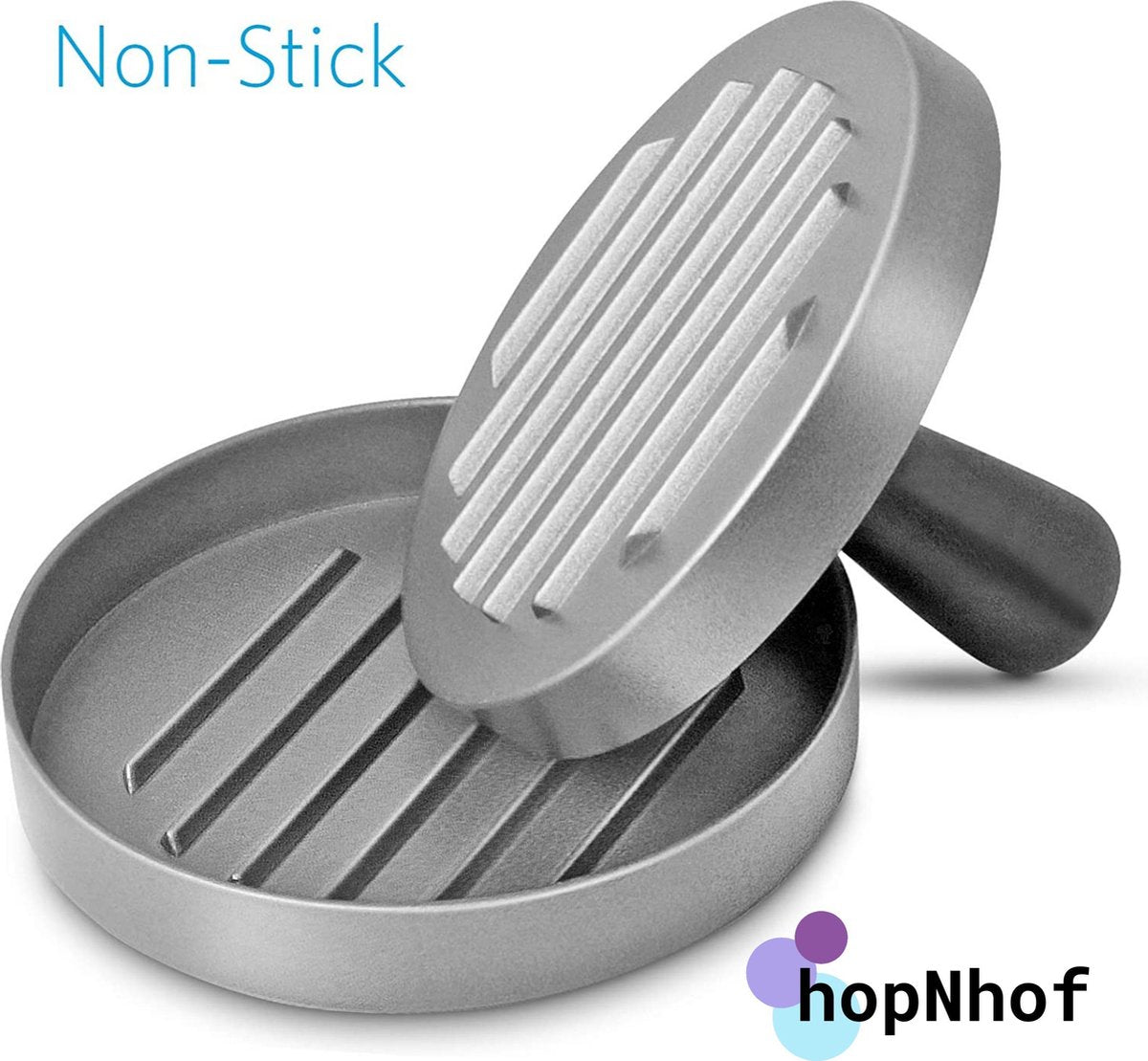 Hamburgermaker / Hamburgerpers gemaakt van aluminium met rubber handvat - anti aanbaklaag - D11