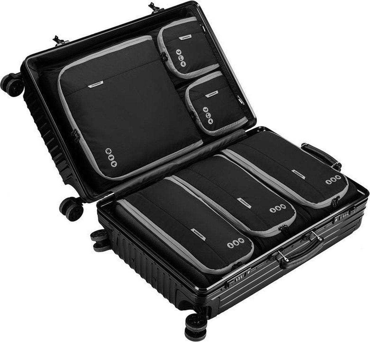 Packing Cubes Set - 6 Delige Koffer Organizer voor 24" Koffer - Zwart Grijs