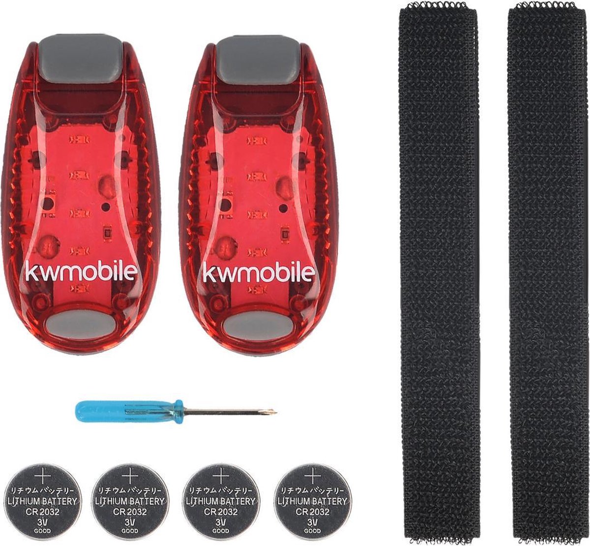 kwmobile LED fietsverlichting met batterijen � Set van 2 fietslampjes met clip en klittenband � Voor op je rugzak