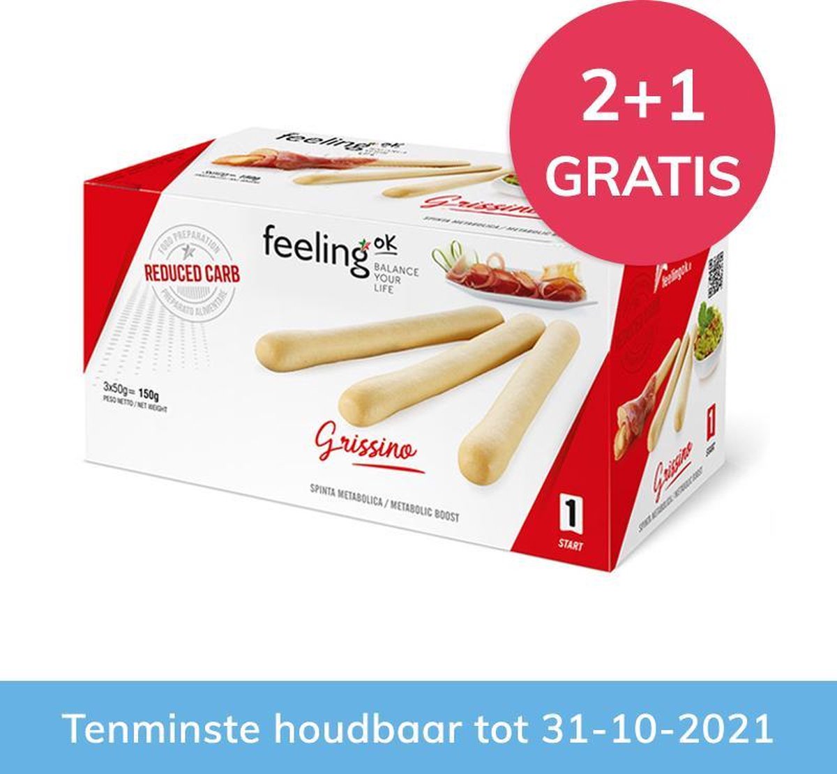 Feeling OK |  Soepstengels Sesam | Grissino | 3 x 50 gram  | Low carb snack | Eiwitrijk | Afvallen met gezond en lekker eten! | Snel afvallen zonder hongergevoel!