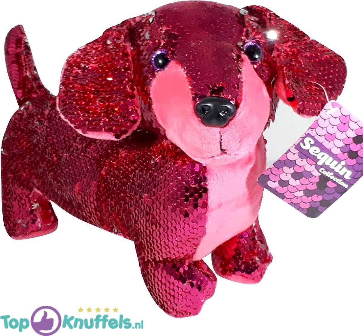 Teckel Hondje Pluche Knuffel Met Glitter Effect (Roze) 30 cm | Tekkel Dachshund Peluche Plush Toy | Knuffeldier voor kinderen | Knuffelhond