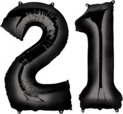 Ballon Cijfer 21 Jaar Zwart 36Cm Verjaardag Feestversiering Met Rietje
