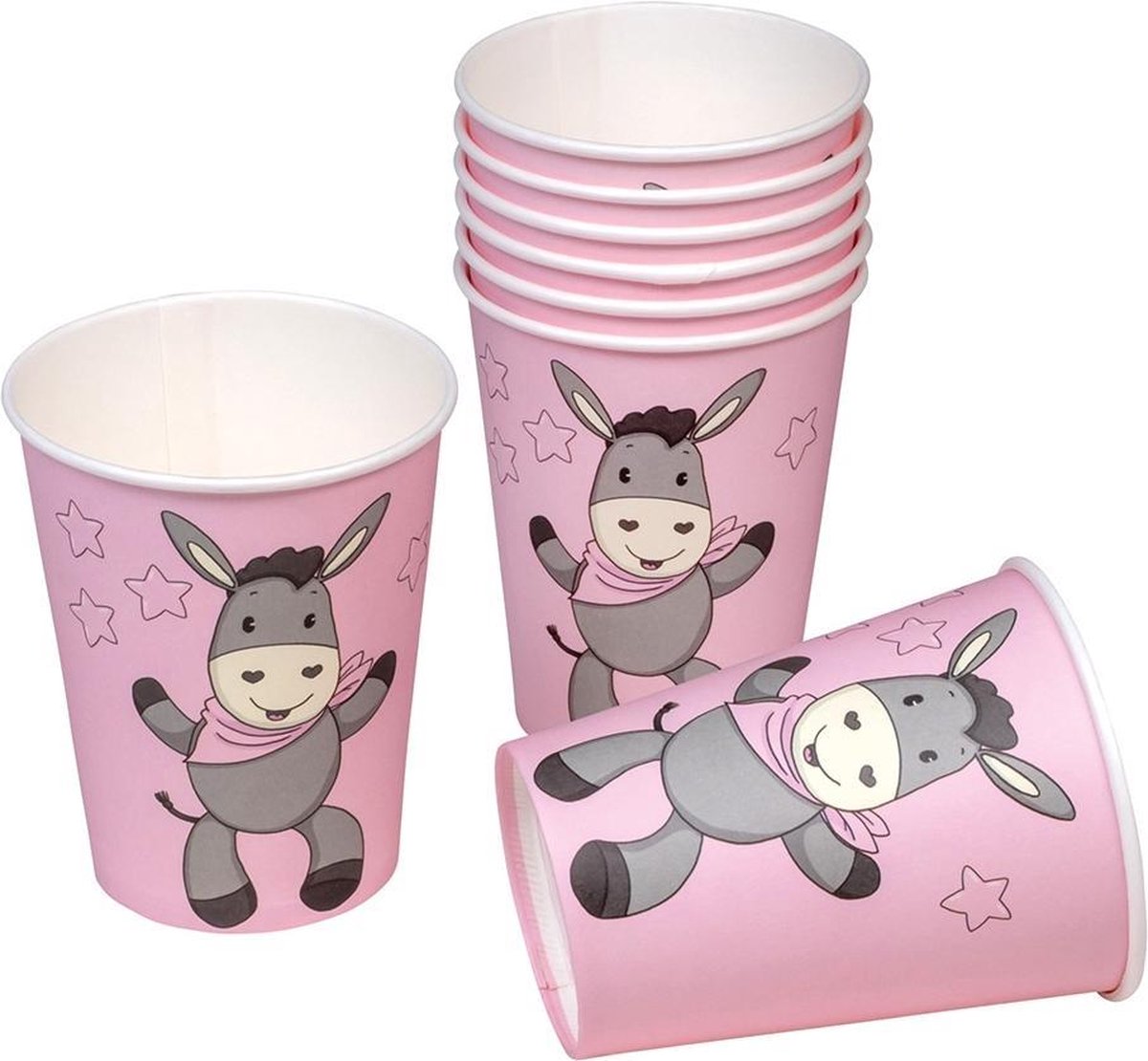 Tib Feestbekers Donkey Meisjes 260 Ml Karton Roze 8 Stuks